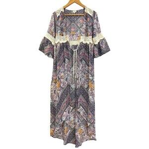 Mason & Belle Sheer‎ Floral kimono cover-up Dress crocheted Bell Sleeves Size M